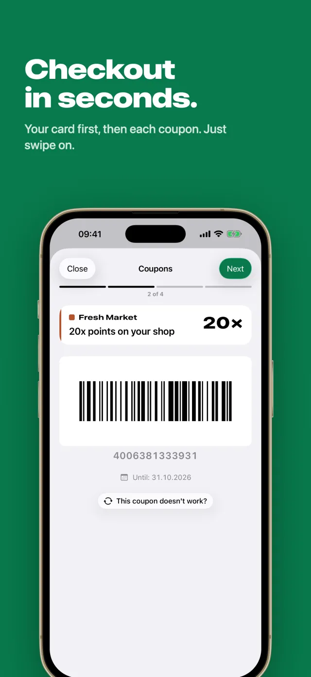 Checkout view with barcode